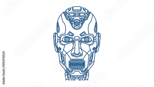 Robot Head with Mechanical Facial Features.