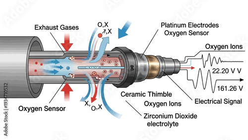 Oxygen Sensor Diagram with Detailed Components.