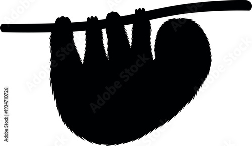 Of silhouette of a sloth hanging upside down from a branch