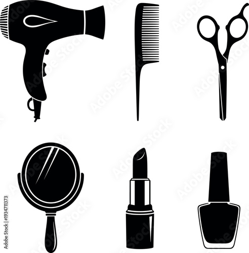 silhouettes of hair and beauty styling tools vector illustration hairdresser tools