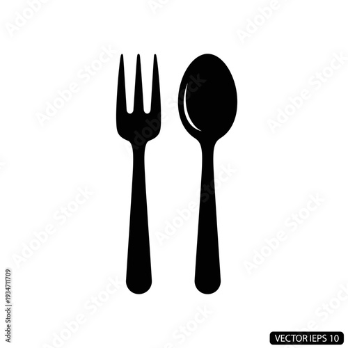 Black fork and spoon eating utensils.