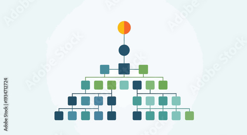 Flowchart diagram with colorful blocks.