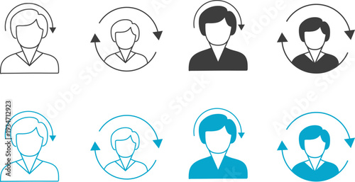 Icon set of customer service representatives and call center agents in various colors and styles