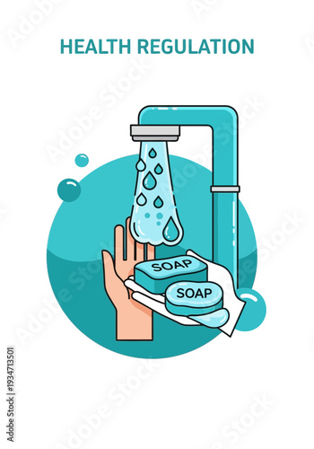 Essential Hygiene Practices Depicted with Water Flow and Soap for Public Health Safety