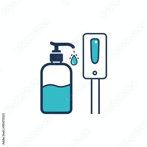 Essential Hygiene Solutions: Modern Hand Sanitizer Dispenser and Liquid Soap Bottle Icon Designs