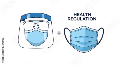 Essential Medical Protection: Face Shield, Mask, And Health Regulation Vector Illustration