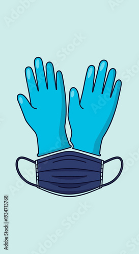 Essential Medical Supplies: Blue Gloves and Face Mask Depicting Protection and Safety Measures