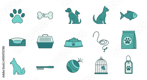 Pet care and accessories icons.