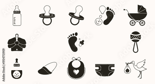 Baby Items and Accessories Icons Set.