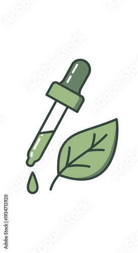Essential Oil Dropper with Leaf Depicting Natural Remedies and Organic Skincare Ingredients