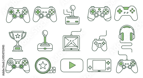 Collection of gaming controllers and accessories.