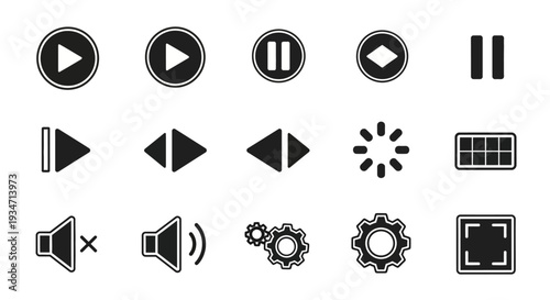 Black and white media control icons.