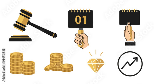 Business Auction Gavel and Coins.