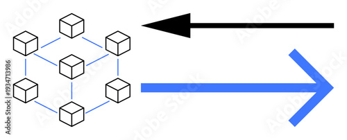 Blockchain concept. Blockchain network connected by nodes and arrows data flow and decision making. Blockchain revolutionizes transactions, transparency, and secure technology. Suitable for fintech