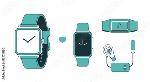 Smartwatch and Accessories in Teal Color.