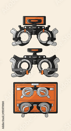 Essential Ophthalmic Tools: A Detailed Illustration of Vision Testing Equipment and Optics