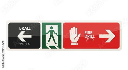 Essential Safety Signage: Emergency Exit, Braille, Fire Drill Direction, and Accessibility Symbols