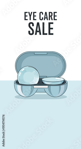Eye Care Sale: Promotional Advertisement Featuring Contact Lenses in Their Protective Case