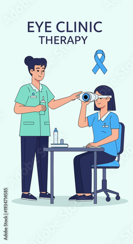 Eye Care Specialist Conducting Vision Test and Eye Examination in Clinic Setting