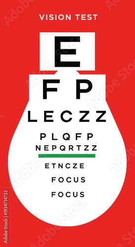 Eye Chart Illustration Displaying Visual Acuity Testing and Diagnostic Examination on Red Backdrop