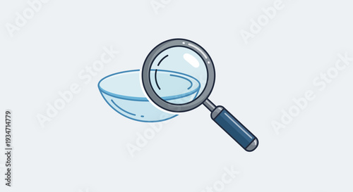 Examining Clear Contact Lens With Magnifying Glass Illustration On White Background