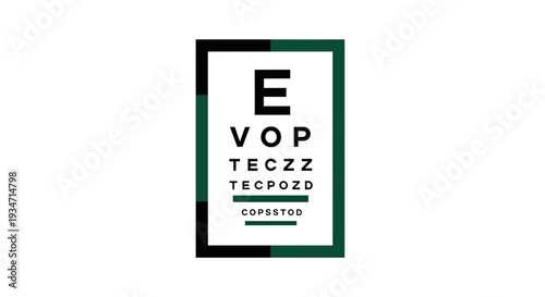 Eye Chart Illustration in Green and Black on White Background For Vision Examination