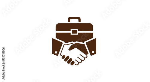 Business handshake and briefcase symbol on white background
