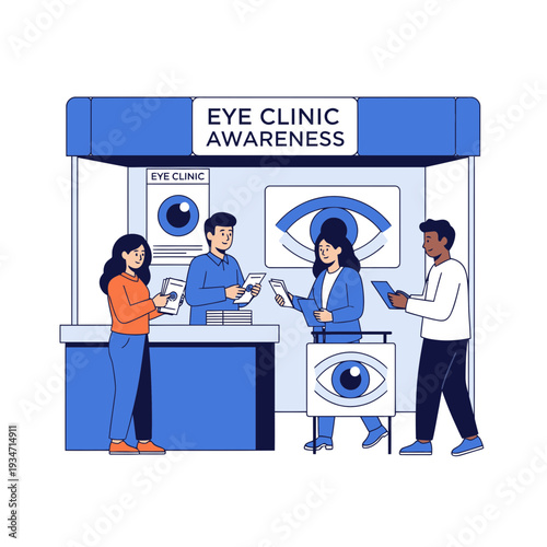 Eye Clinic Awareness Event Illustration Depicting Visual Health Information Distribution