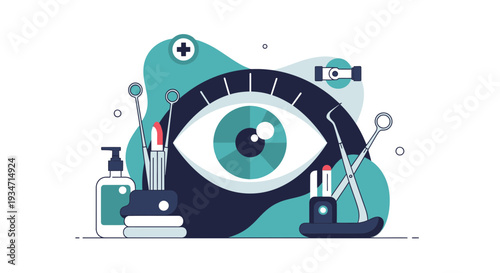 Eye Care And Medical Tools Illustration Showcasing Ophthalmology And Vision Health