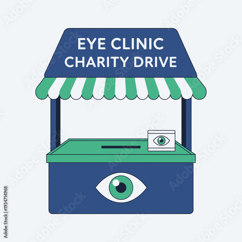 Eye Clinic Charity Drive Illustration Depicting Donation Box and Fundraising Initiative for Vision
