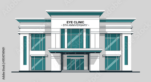 Eye Clinic Building Illustration Celebrating 5th Anniversary in Contemporary Style