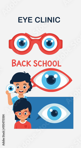 Eye Clinic Illustration for Back to School Season, Focused on Vision Care and Education