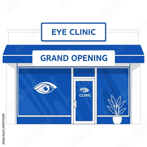 Eye Clinic Illustration: Grand Opening Announcement with Minimalist Blue Design and Visuals