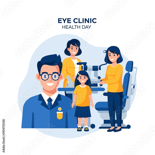 Eye Clinic Illustration Showcasing Vision Care, Health, and Community in Medical Settings