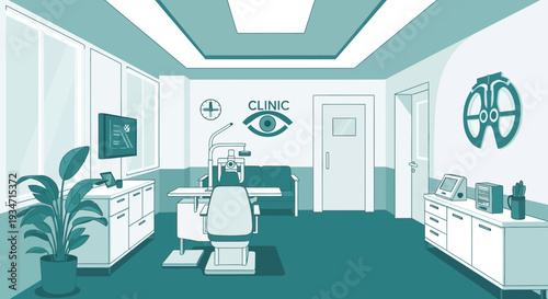 Eye Clinic Interior Illustration Depicting Modern Ophthalmological Examination Room