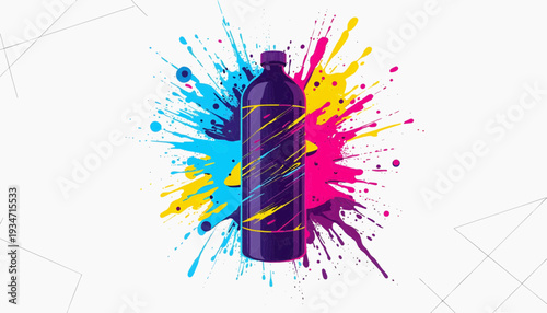 Bold tumbler vector illustration exploding with colorful liquid splash effects