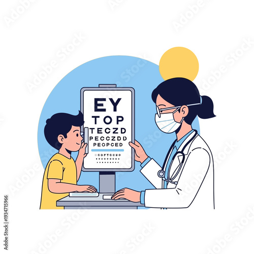 Eye Doctor Examining Young Patient's Vision Using Standard Chart And Computer Screen Graphics