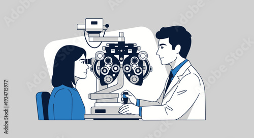 Eye Doctor Performing Comprehensive Eye Examination on Female Patient With Modern Equipment