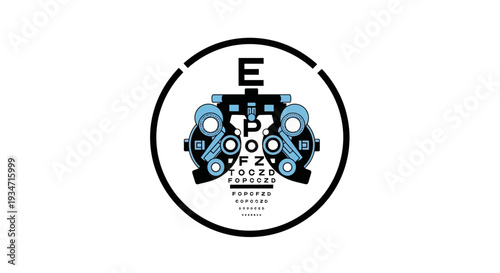 Eye Doctor's Eye Test Chart With Optical Instrument And Vision Measurement Logo