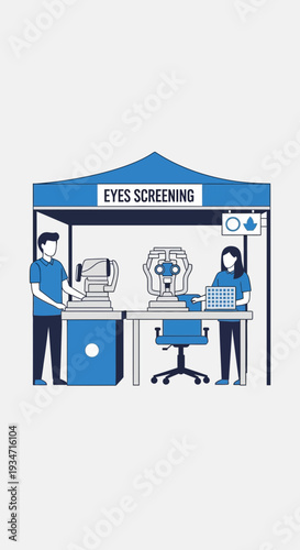 Eye Examination Booth Demonstrating Vision Screening Technologies for Community Healthcare