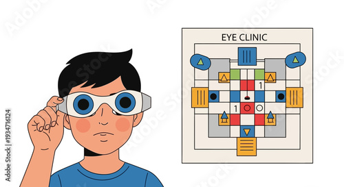 Eye Examination Illustration Featuring a Child Undergoing a Vision Test in the Clinic