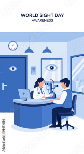 Eye Examination Clinic Illustration: World Sight Day Awareness Campaign Depiction