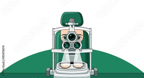 Eye Examination Illustration Featuring An Optometrist And Medical Equipment