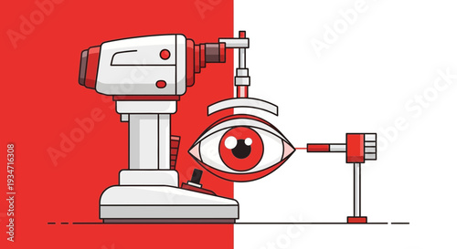 Eye Examination Illustration Showing Ophthalmology Equipment and Vision Testing