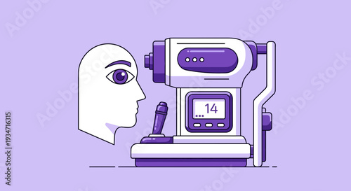 Eye Examination Illustration Showing Ophthalmology Medical Equipment for Vision Check Up