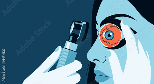 Eye Examination Illustration Showing Ophthalmology Practice and Eye Health Analysis
