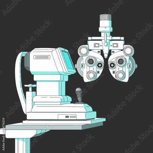 Eye Examination Equipment: Detailed Illustration of Optometry Tools for Vision Analysis