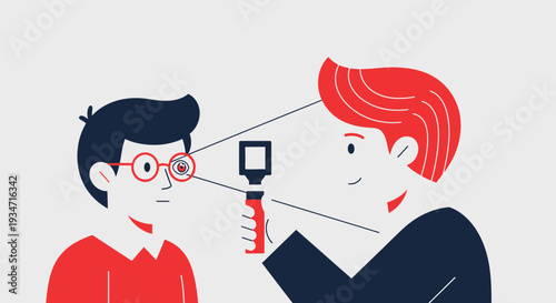 Eye Examination Illustration Showing Optometrist Checking Patient Vision For Healthy Eyes