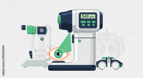 Eye Examination Equipment Illustration Depicting Modern Ophthalmologic Medical Checkup