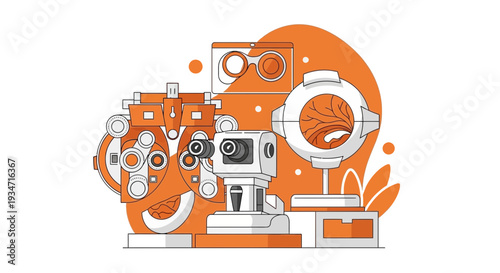 Eye Examination Equipment Illustration Depicting Modern Ophthalmological Diagnostic Tools